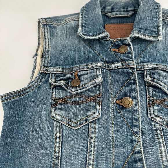 Vtg 90s Abercrombie & Fitch Light Wash Distressed Denim Trucker Vest XS - Picture 2 of 5